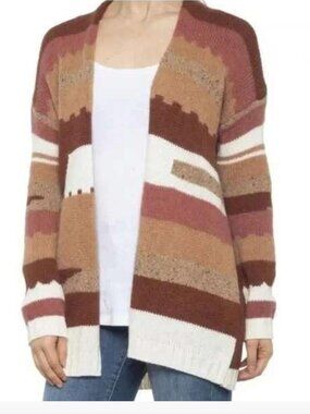 Elsamanda Small Striped Knit Cardigan Rust Cream Neutral Tunic Alpaca Wool Italy